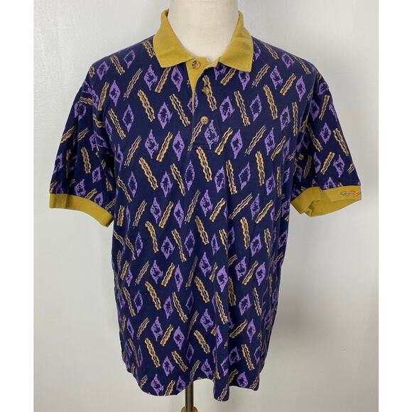 VTG 90s RETRO Men Greg Norman geometric abstract cotton graphic polo golf shirt - Picture 1 of 4